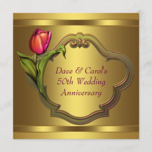Gold Tulips 50th Wedding Anniversary Invitation
