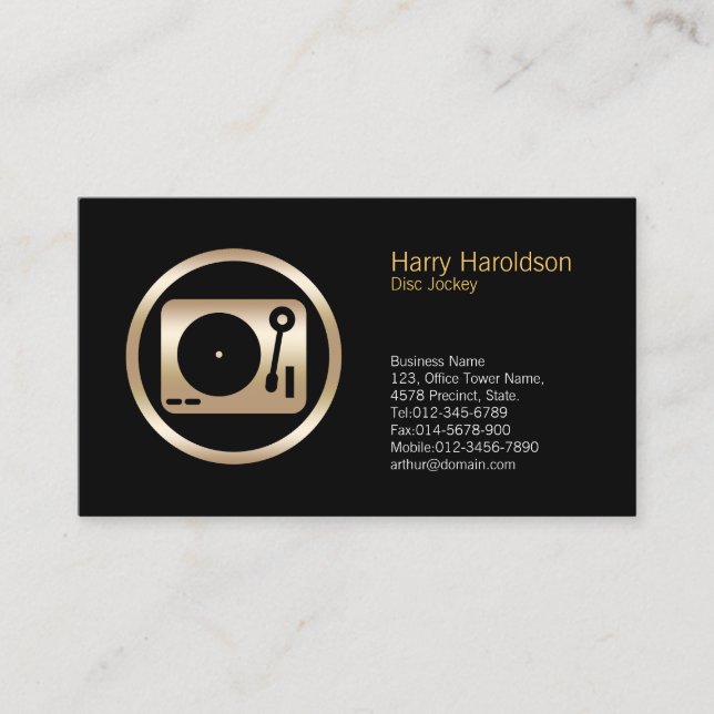 Gold Turntable Icon Disc Jockey Business Card (Front)