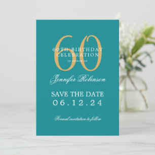 Gold Turquoise 60th Birthday Save Date w/ Details Invitation