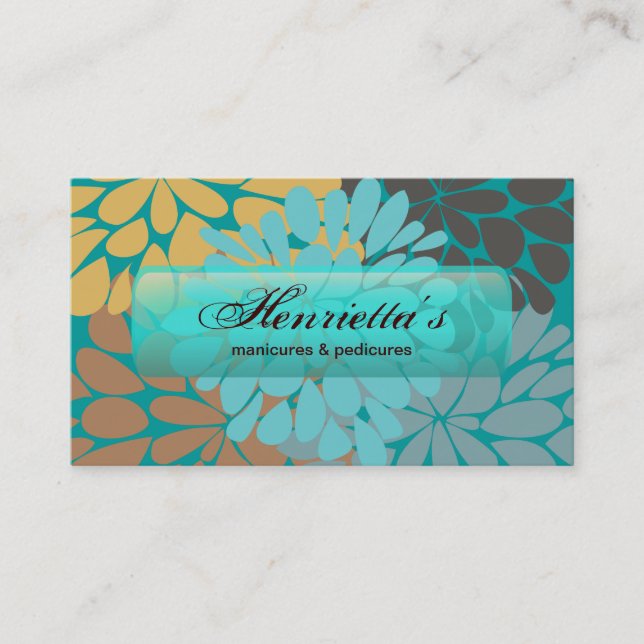 Gold Turquoise Abstract Floral Fine Art Business Card (Front)