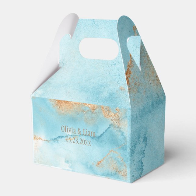 Gold Turquoise Abstract Name Modern Wedding Favour Box (Front Side)