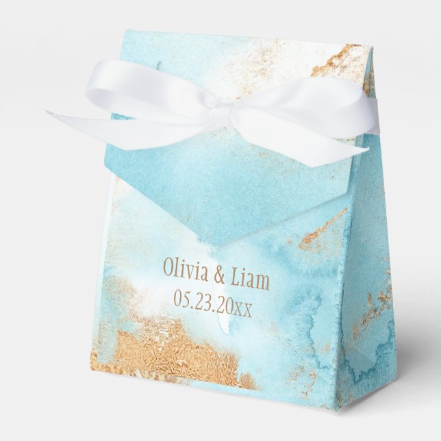 Gold Turquoise Abstract Name Modern Wedding Favour Box (Front Side)