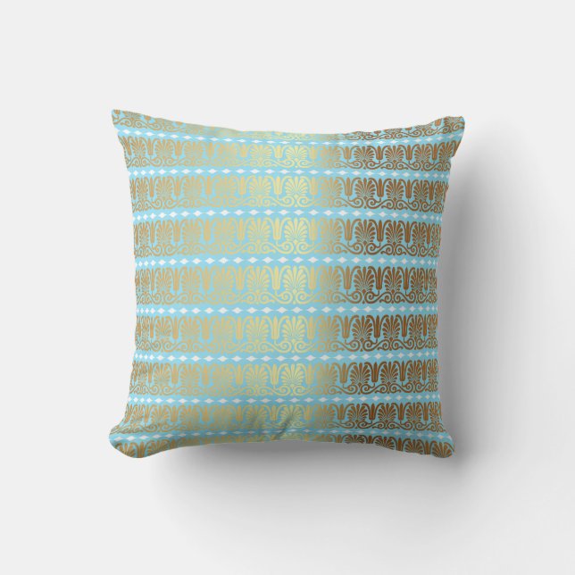 Gold Turquoise Aquamarine Blue Metallic Royal Vip Cushion (Front)