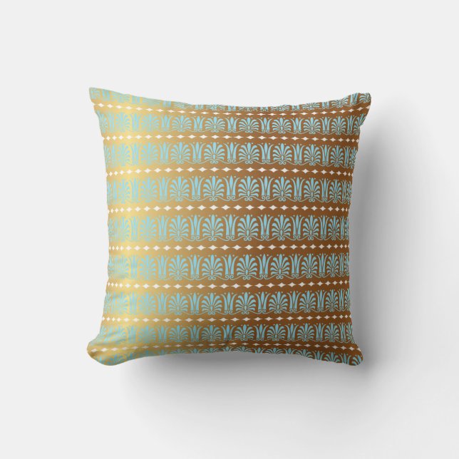 Gold Turquoise Aquamarine Stripes Metallic Royal Cushion (Front)