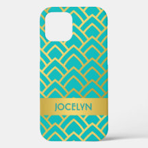 Gold Turquoise Art Deco Geometric Personalised