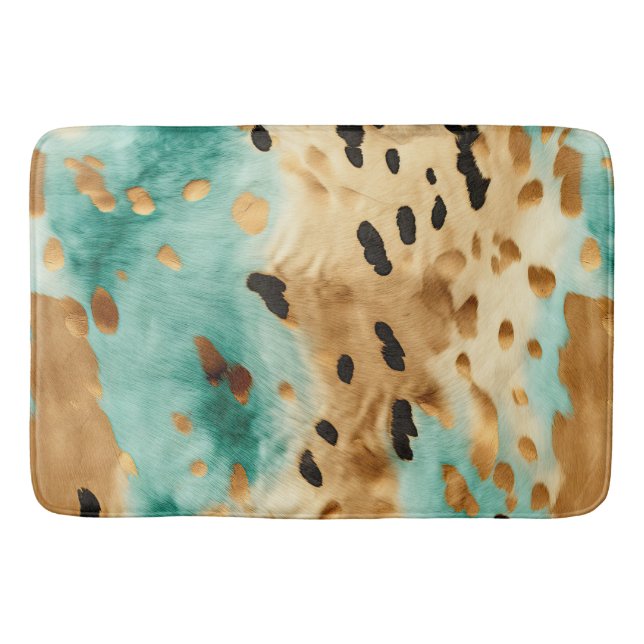 Gold Turquoise Black Animal Print Bath Mat (Front)