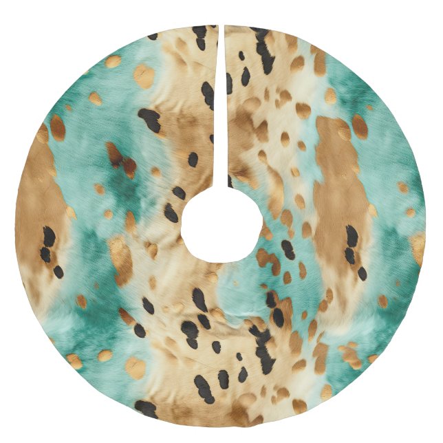 Gold Turquoise Black Animal Print Brushed Polyester Tree Skirt (Front)