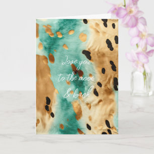 Gold Turquoise Black Animal Print Card