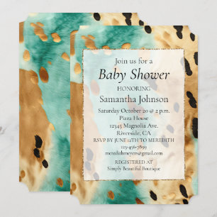 Gold Turquoise Black Animal Print Invitation