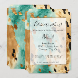 Gold Turquoise Black Animal Print Invitation