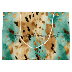 Gold Turquoise Black Animal Print Large Gift Bag