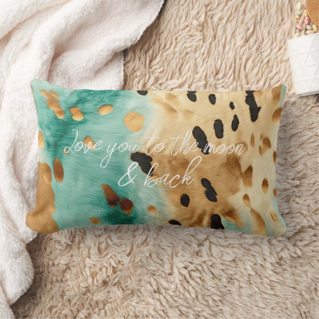 Gold Turquoise Black Animal Print Lumbar Cushion (Blanket)