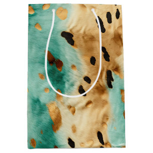 Gold Turquoise Black Animal Print Medium Gift Bag