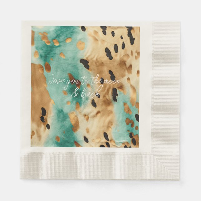 Gold Turquoise Black Animal Print Napkin (Front)
