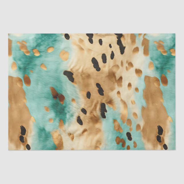Gold Turquoise Black Animal Print Tissue Paper (Front)