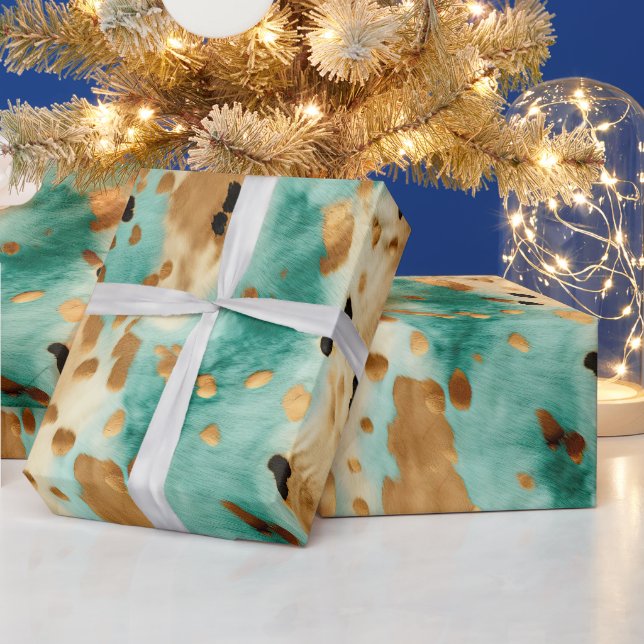 Gold Turquoise Black Animal Print Wrapping Paper (Holidays)