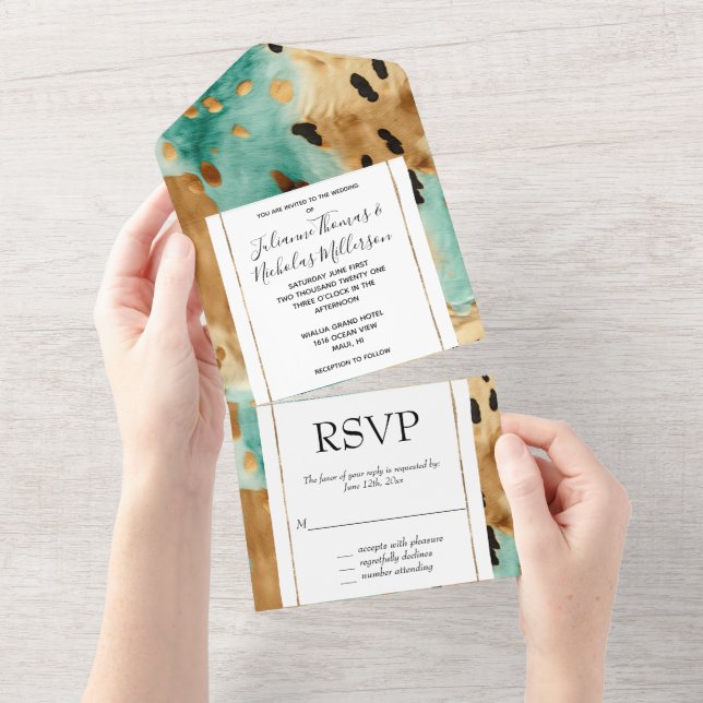 Gold Turquoise Black Animal Wedding All In One Invitation (Tearaway)