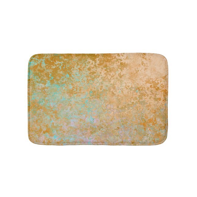 Gold & Turquoise Blue Patina Alcohol Ink Abstract Bath Mat (Front)