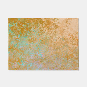Gold & Turquoise Blue Patina Alcohol Ink Abstract Doormat