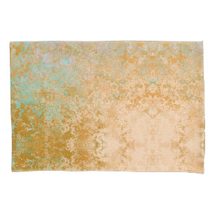 Gold & Turquoise Blue Patina Alcohol Ink Abstract Pillowcase