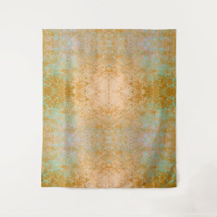 Gold & Turquoise Blue Patina Alcohol Ink Abstract Tapestry