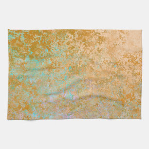 Gold & Turquoise Blue Patina Alcohol Ink Abstract Tea Towel