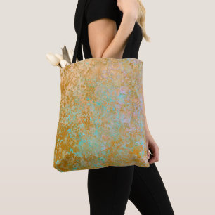 Gold & Turquoise Blue Patina Alcohol Ink Abstract Tote Bag