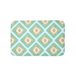 Gold & Turquoise Chic Ikat Pattern Bath Mat