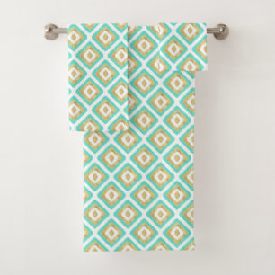 Gold & Turquoise Chic Ikat Pattern Bath Towel Set