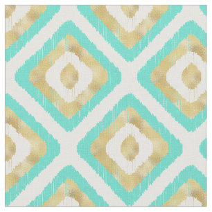 Gold & Turquoise Chic Ikat Pattern Fabric