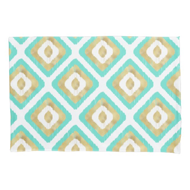 Gold & Turquoise Chic Ikat Pattern Pillowcase (Front)