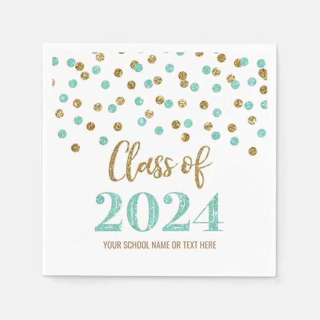 Gold Turquoise Confetti Class of 2024  Napkins (Front)