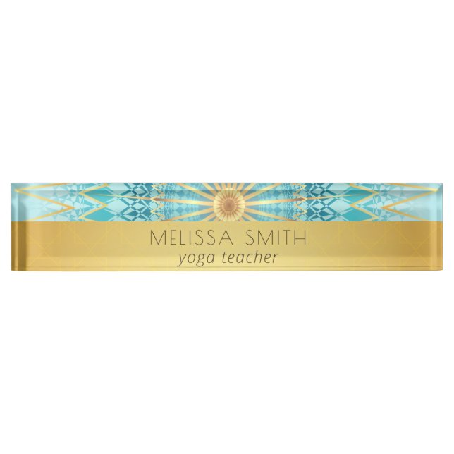 Gold Turquoise Geometric Mandala Nameplate (Front)