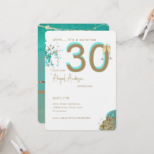 Gold & Turquoise Glam Surprise 30th Birthday Party Invitation