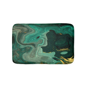 Gold Turquoise Green Agate Silver Abstract Bath Mat