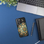 Gold Turquoise Lotus Flower Black Monogram Samsung Galaxy Case<br><div class="desc">Beautiful mandala lotus flower in gold and turquoise colours with black background. Customise with your initial.</div>