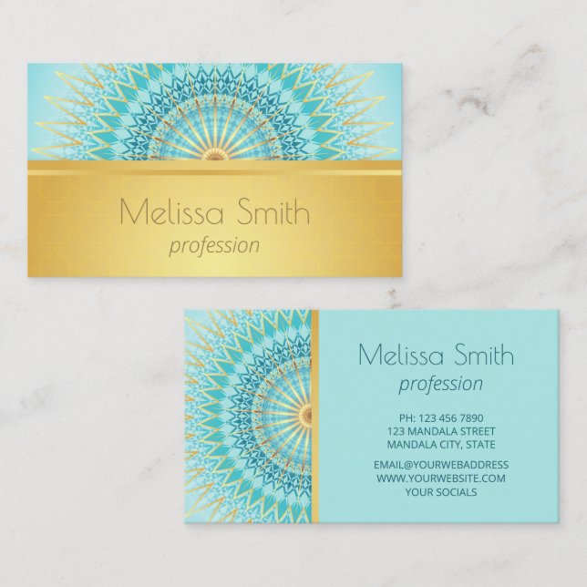 Gold Turquoise Mandala  Business Card (Front/Back)