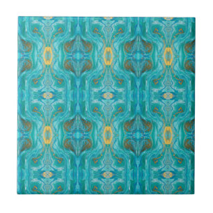 Gold Turquoise Marble Abstract Tile