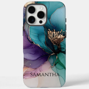 Gold Turquoise Purple Flower iPhone 16 Pro Max Case