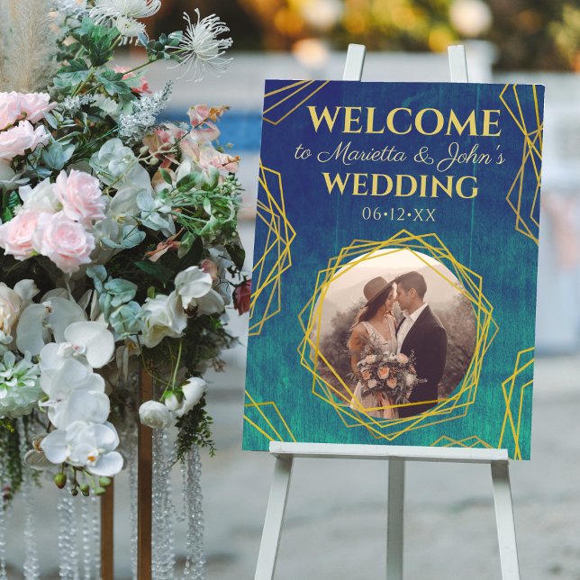 Gold Turquoise Rustic Crystal Wedding Welcome Sign (Creator Uploaded)