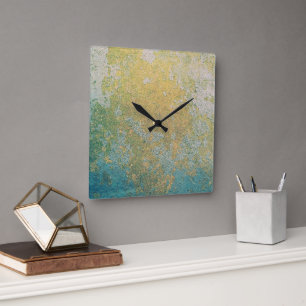 Gold & turquoise stone geode pattern square wall clock