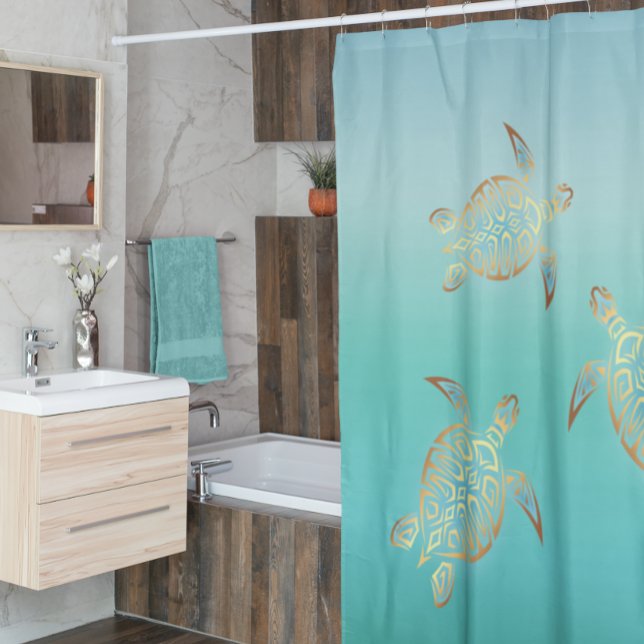 Gold Turquoise Turtles Shower Curtain (Creator Uploaded)