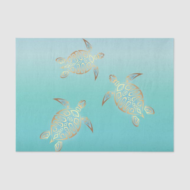Gold Turquoise Turtles Tissue Paper (Front)