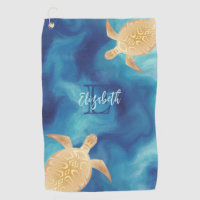 Gold Turtle Blue Watercolor Monogram Beach