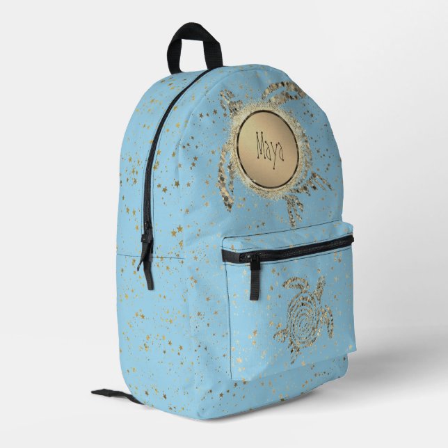  Gold Turtle Glitter Blue Personalised Printed Backpack (Back Corner Left)