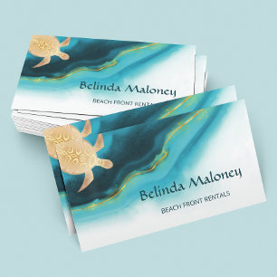 Gold Turtle Teal Ink Beach Front Rentals Business Card