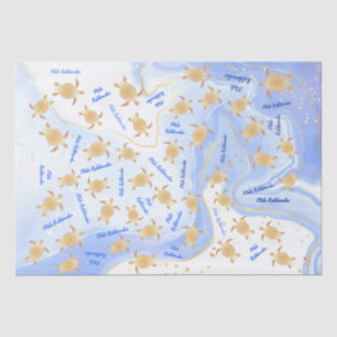 Gold Turtles Blue Ink Mele Kalikimaka Christmas Tissue Paper