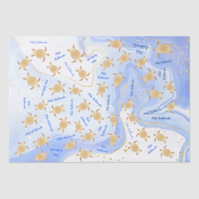 Gold Turtles Blue Ink | Mele Kalikimaka Christmas Tissue Paper (Front)