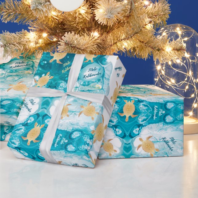 Gold Turtles Ink  | Mele Kalikimaka Christmas  Wrapping Paper (Holidays)