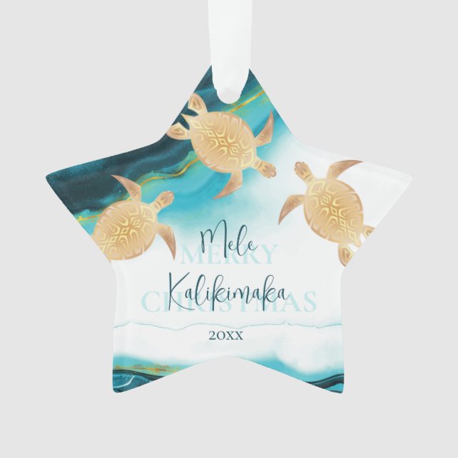 Gold Turtles | Mele Kalikimaka | Christmas Ornament (Front)